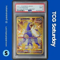 2021 POKEMON SWSH BATTLE STYLES #179/163 HOUNDOOM GOLD SECRET RARE PSA 9 - Image 1