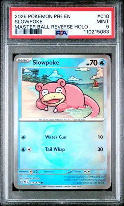 Pokemon Slowpoke Master Ball Prismatic Evolutions PSA 9 - Image 1