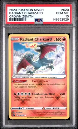 2023 POKEMON SWORD & SHIELD CROWN ZENITH #020 RADIANT CHARIZARD PSA 10 - Image 1