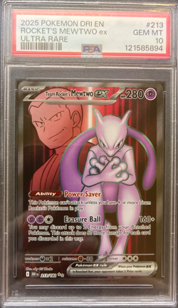 2025 POKEMON DRI EN-DESTINED RIVALS ULTRA RARE TEAM ROCKET'S MEWTWO EX PSA 10 - Image 1