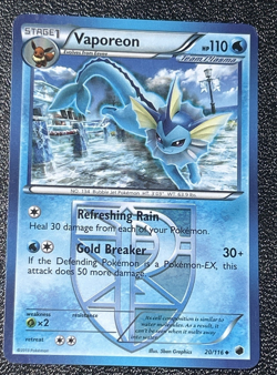 Vaporeon 20/116 Pokemon Card Black & White Plasma Freeze Near Mint NM Uncommon - Image 1