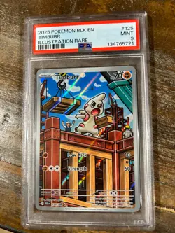 Pokemon 2025 Black Bolt Illustration Rare TIMBURR #125 PSA 9 Mint RARE - Image 1
