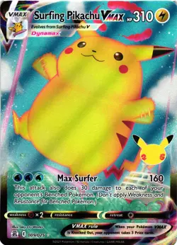 Pokemon TCG Surfing Pikachu VMAX 009/025 Celebrations Holo NM - Image 1