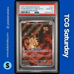2025 POKEMON DESTINED RIVALS #203/182 TEAM ROCKET'S MEOWTH ILLUS. RARE PSA 10 - Image 1