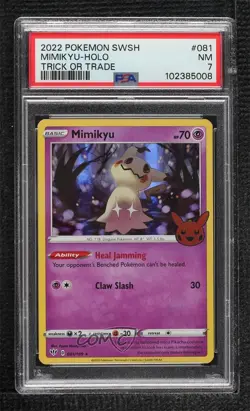 Mimikyu Pokemon Sword & Shield Trick or Trade BOO-ster PSA 7 - Image 1