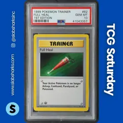 1999 POKEMON BASE SET 1ST EDITION SHADOWLESS #82/102 FULL HEAL PSA 10 - Image 1