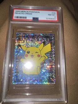 1999 MERLIN POKEMON S6 PIKACHU PRISM PSA 8 - Image 1