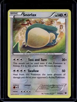 2016 Pokemon XY Fates Collide Snorlax Reverse Holo #77/124 - Image 1