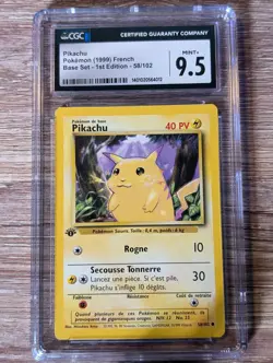 1999 Pokemon French Base Set Pikachu #58 1st Edition CGC Mint+ 9.5 - Image 1