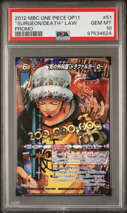 PSA 10 2012 CARDDASS ONE PIECE MIRACLE BATTLE BOUNTY TRAFALGAR LAW POP 5 - Image 1