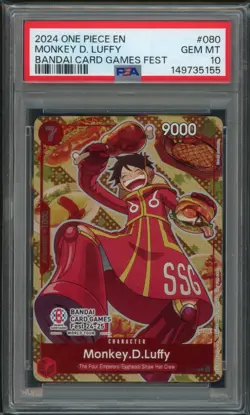 2024 ONE PIECE PROMOS ENGLISH #080 MONKEY D. LUFFY BANDAI CARD GAMES FEST PSA 10 - Image 1