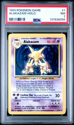 1999 POKEMON BASE SET UNLIMITED #1 ALAKAZAM-HOLO PSA 7 - Image 1