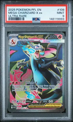 2025 POKEMON PFL EN-PHANTASMAL FLAMES ULTRA RARE #109 MEGA CHARIZARD X EX PSA 9 - Image 1