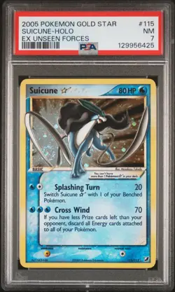 2005 POKEMON EX UNSEEN FORCES GOLD STAR #115 SUICUNE-HOLO PSA 7 - Image 1