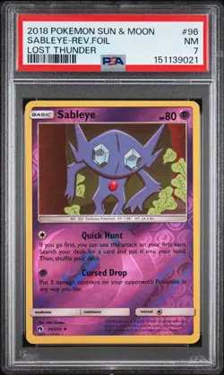 2018 POKEMON SUN & MOON LOST THUNDER #96 SABLEYE-REVERSE FOIL PSA 7 - Image 1
