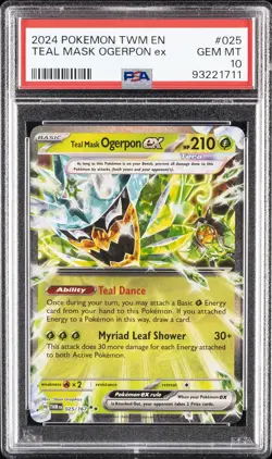 2024 POKEMON TWM EN-TWILIGHT MASQUERADE #025 TEAL MASK OGERPON EX PSA 10 - Image 1