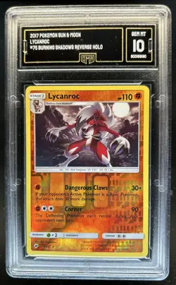 2017 Pokemon SM Burning Shadows Lycanroc Reverse Holo #75/147 GMA 10 - Image 1