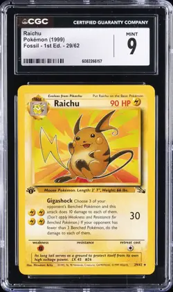 1999 POKEMON FOSSIL 1ST EDITION #29 RAICHU CGC 9 - Image 1