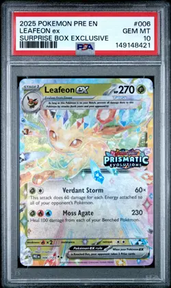 2025 POKEMON PRISMATIC EVOLUTIONS SURPRISE BOX EXCLUSIVE #006 LEAFEON EX PSA 10 - Image 1