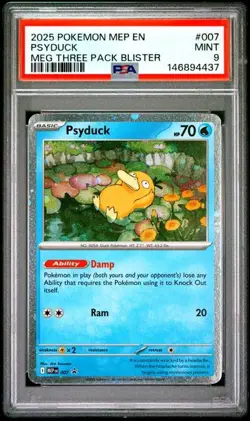 2025 POKEMON EN BLACK STAR PROMO #007 PSYDUCK MEG THREE PACK BLISTER PSA 9 (437 - Image 1