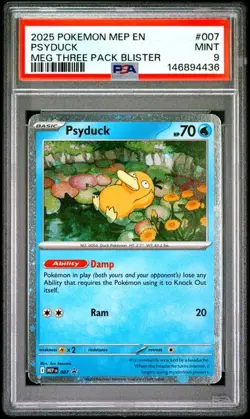 2025 POKEMON EN BLACK STAR PROMO #007 PSYDUCK MEG THREE PACK BLISTER PSA 9 (436 - Image 1