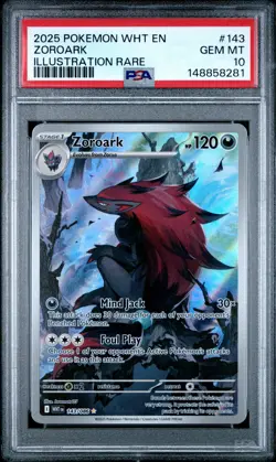 2025 POKEMON WHT EN-WHITE FLARE ILLUSTRATION RARE #143 ZOROARK PSA 10 - Image 1