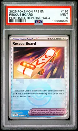 2025 POKEMON PRISMATIC EVOLUTIONS POKE BALL REVERSE HOLO #126 RESCUE BOARD PSA 9 - Image 1