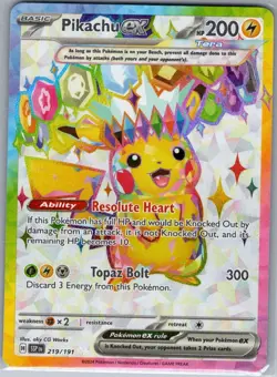 Pikachu ex 219/191 SV08: Surging Sparks - Pokemon Card - NM - Image 1