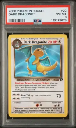 PSA 8 Dark Dragonite 22/82 Non Holo Team Rocket 2000 Pokemon Card NM MINT - Image 1