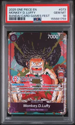 2025 ONE PIECE PROMOS BANDAI CARD GAMES FEST #073 MONKEY D. LUFFY PSA 10 - Image 1
