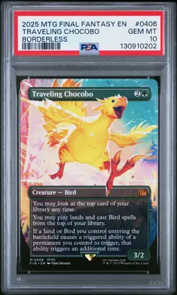 2025 MAGIC THE GATHERING FINAL FANTASY BORDERLESS #0406 TRAVELING CHOCOBO PSA 10 - Image 1