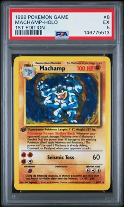1999 POKEMON BASE SET 1ST EDITION #8 MACHAMP-HOLO PSA 5 - Image 1