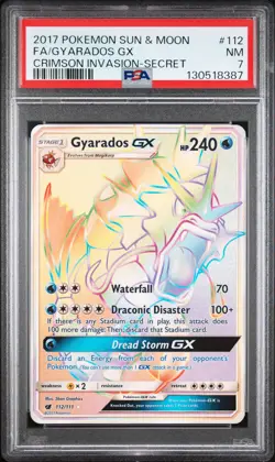 2017 POKEMON SUN & MOON CRIMSON INVASION SECRET #112 FULL ART/GYARADOS GX PSA 7 - Image 1
