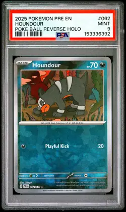 2025 POKEMON PRE EN-PRISMATIC EVOLUTIONS POKE BALL REVERSE HOLO HOUNDOUR PSA 9 - Image 1