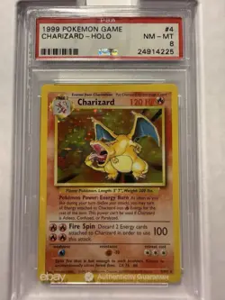 1999 POKEMON BASE UNLIMITED #4 CHARIZARD HOLO PSA 8 - AUTHENTICATED - Image 1