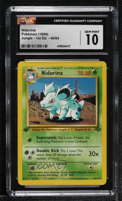 Nidorina 1st Ed. Pokemon Jungle CGC 10 Gem Mint 1999 - Image 1