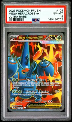 2025 POKEMON PFL EN-PHANTASMAL FLAMES ULTRA RARE #108 MEGA HERACROSS EX PSA 8 - Image 1