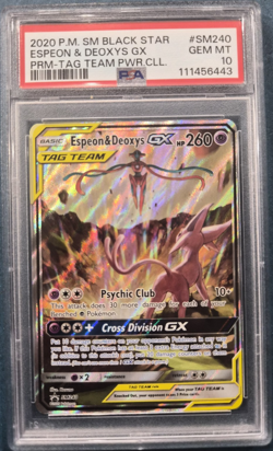 Pokemon Espeon & Deoxys GX SM240 SM Black Star Promo TAG TEAM Holo PSA 10 - Image 1