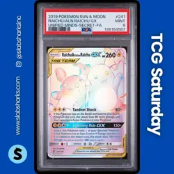 2019 POKEMON SM UNIFIED MINDS #241/236 RAICHU & ALOLAN RAICHU SECRET RARE PSA 9 - Image 1