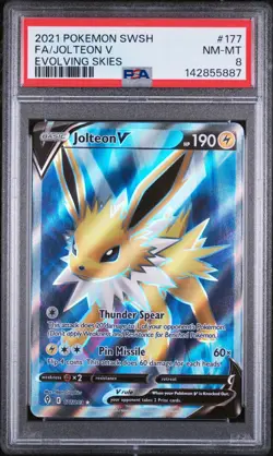 2021 POKEMON SWORD & SHIELD EVOLVING SKIES #177 FULL ART/JOLTEON V PSA 8 - Image 1