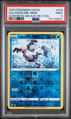 2020 POKEMON SWORD & SHIELD DARKNESS ABLAZE GALARIAN MR. MIME-REVERSE FOIL PSA 9 - Image 1