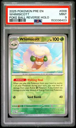 2025 POKEMON PRE EN-PRISMATIC EVOLUTIONS POKE BALL REVERSE HOLO WHIMSICOTT PSA 9 - Image 1