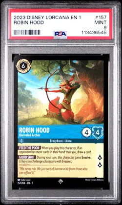 2023 DISNEY LORCANA EN 1-THE FIRST CHAPTER ROBIN HOOD - UNRIVALED ARCHER PSA 9 - Image 1