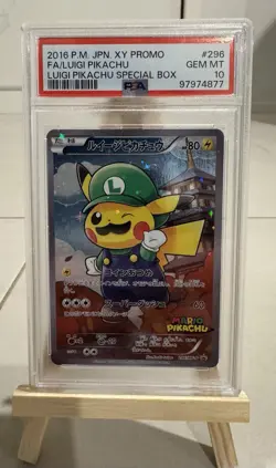 PSA 10 GEM MINT Luigi Pikachu 296/XY-P Special Box PROMO Japanese Pokemon Card🔥 - Image 1