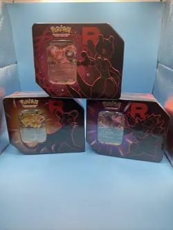 Pokemon Destined Rivals Team Rocket Tin Set of 3 Mewtwo Persian Nido - Image 1