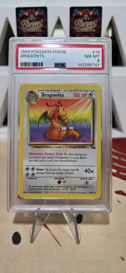 1999 Pokemon Fossil Dragonite 19/62 Non Holo PSA 8 - Image 1