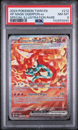 2024 POKEMON TWM SPECIAL ILLUSTRATION RARE HEARTHFLAME MASK OGERPON EX PSA 8 - Image 1