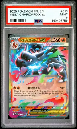2025 POKEMON PFL EN-PHANTASMAL FLAMES #013 MEGA CHARIZARD X EX PSA 9 - Image 1