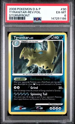 2008 POKEMON DIAMOND & PEARL STORMFRONT #30 TYRANITAR-REVERSE FOIL PSA 6 - Image 1