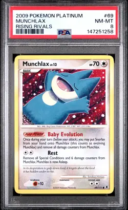 2009 POKEMON PLATINUM RISING RIVALS #69 MUNCHLAX PSA 8 - Image 1